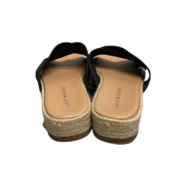 LUCKY BRAND Gayte Slip On Espadrilles Sandals Suede Leather Black Tan 10 - Picture 8 of 11